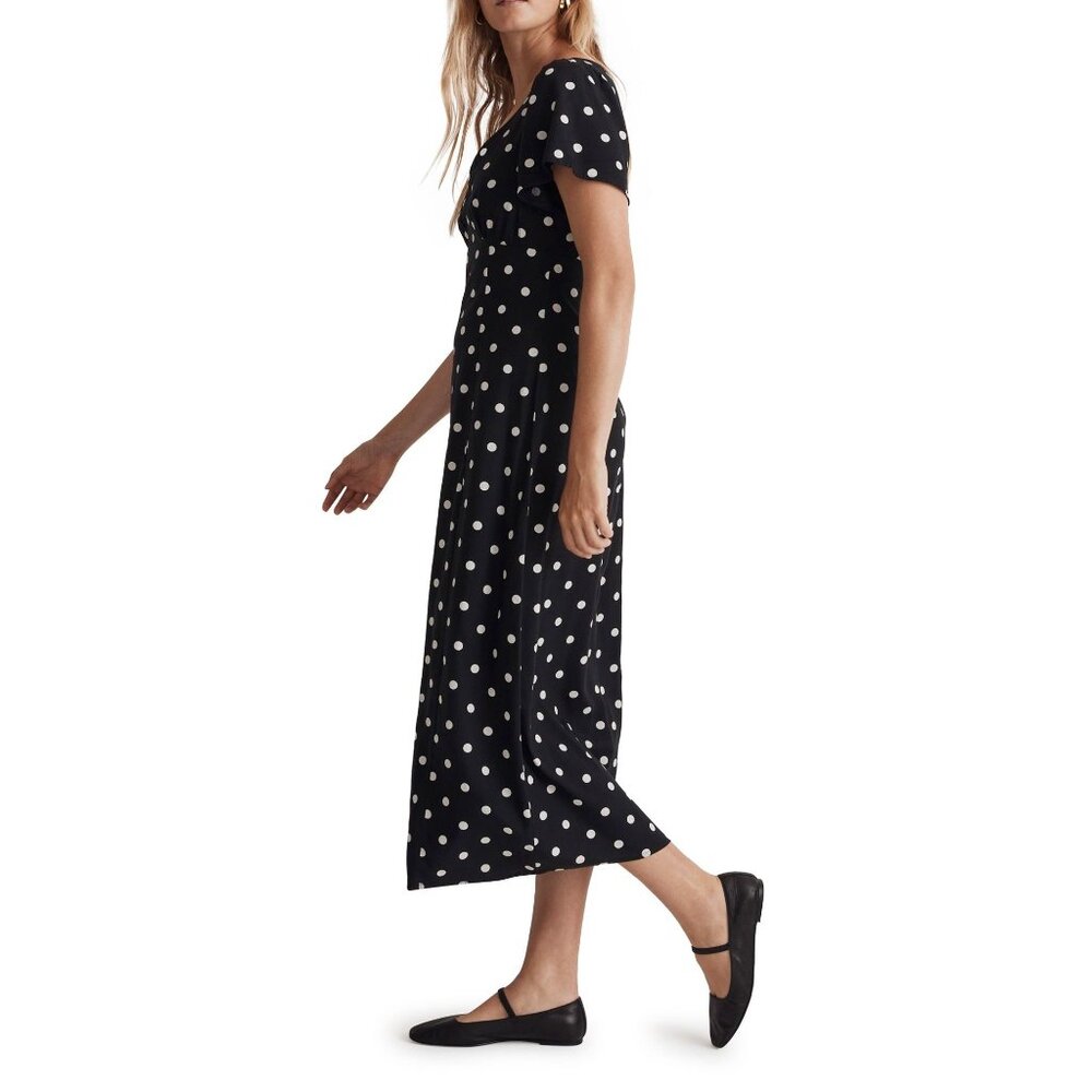 Madewell Black Polka Dot Midi Dress - Picture 3 of 12